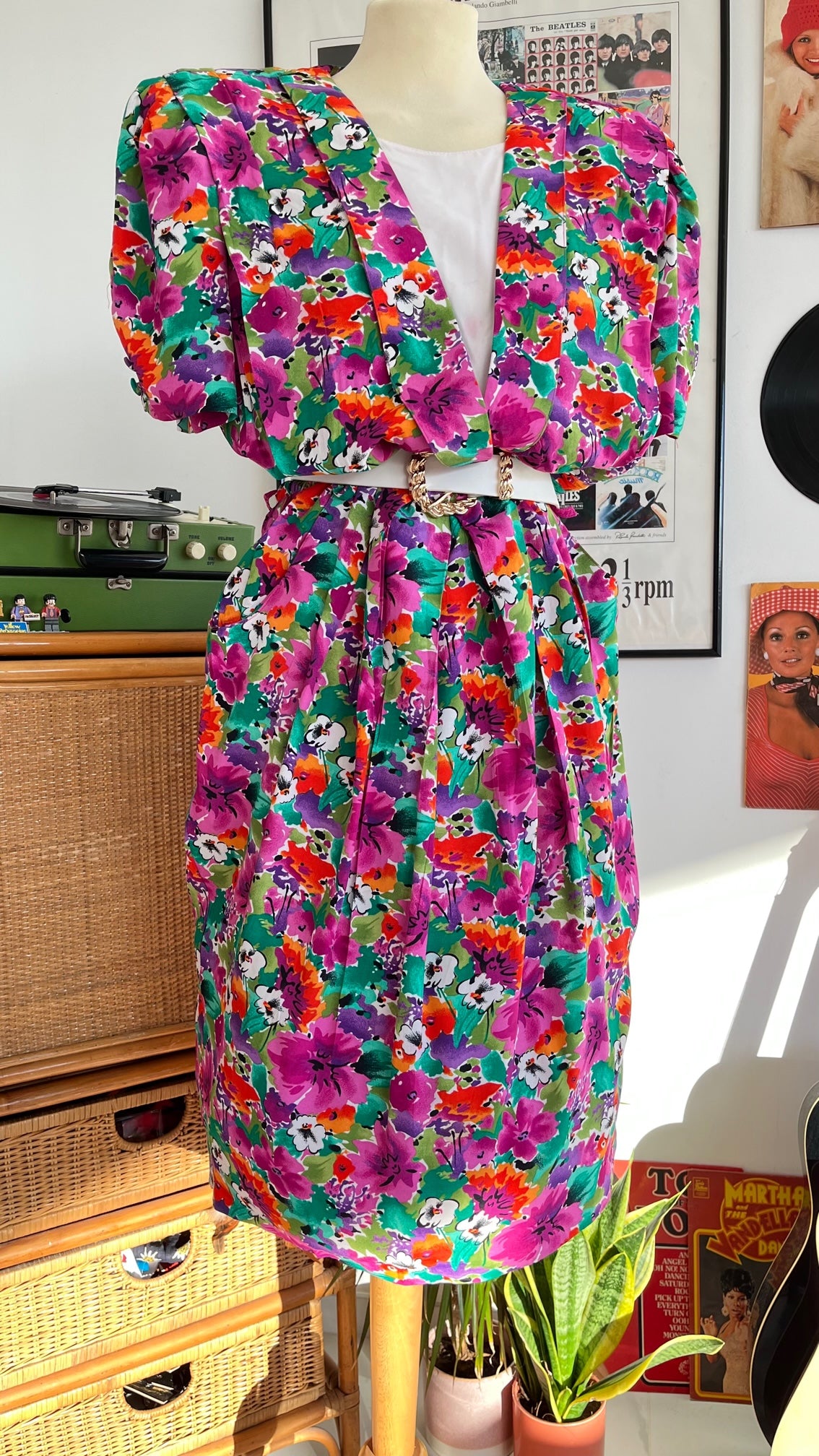 1980s Vintage Floral Cotton Dress